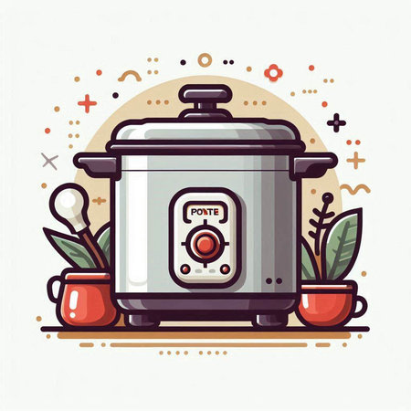 Vector illustration of electric multi cooker on white background. Flat line art style design.のイラスト素材