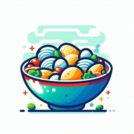 Potato salad in a bowl. Vector illustration on white background.のイラスト素材