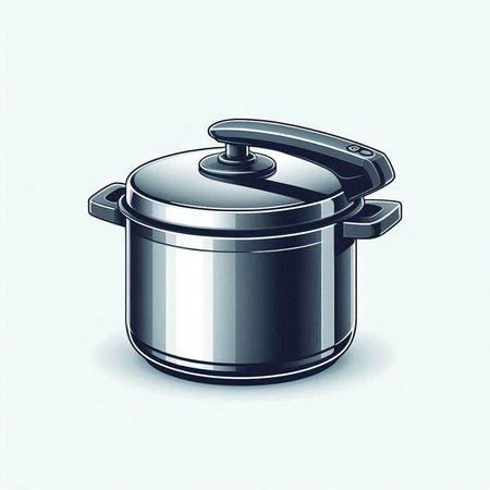 Illustration of a stainless steel cooking pot on a white background.のイラスト素材
