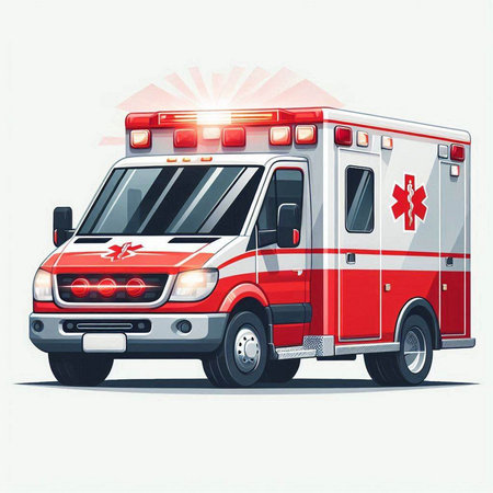 Ambulance car with red and white stripes, vector illustration.のイラスト素材