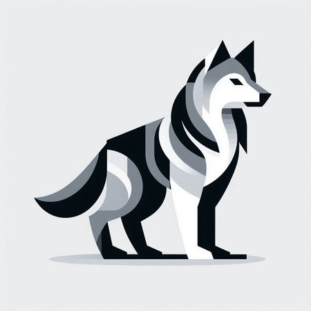 Illustration of a black and white fox on a white background.のイラスト素材