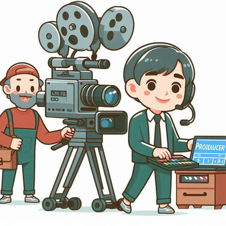 Cameraman and cameraman with movie camera, vector illustration.のイラスト素材
