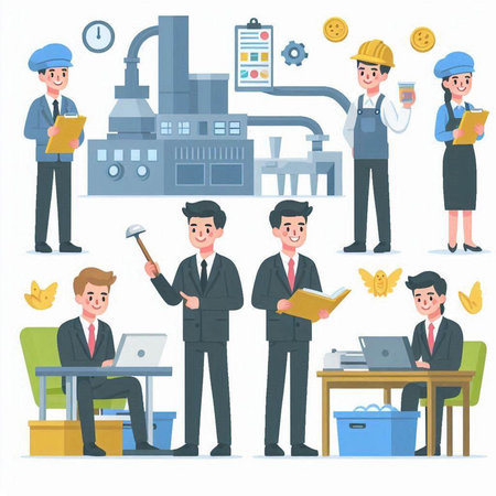 People working in the factory. Vector illustration in a flat style.のイラスト素材