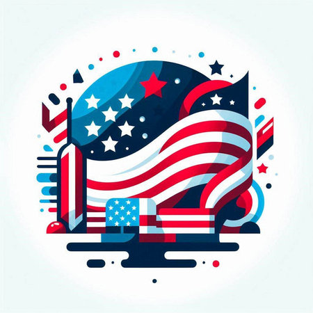 Flag of United States of America in flat style. Vector illustration.のイラスト素材