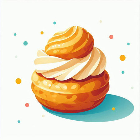 Biscuit with whipped cream on a white background. Vector illustration.のイラスト素材