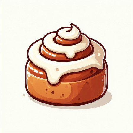 Cinnamon bun with cream on a white background. Vector illustration.のイラスト素材