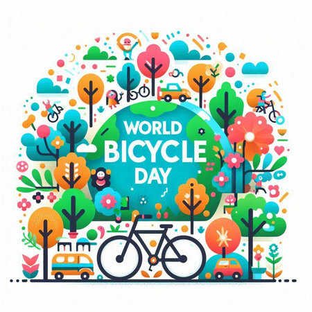 World Bicycle Day concept. Flat design vector illustration isolated on white background.のイラスト素材