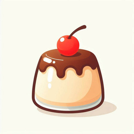 Chocolate panna cotta with cherry on top. Vector illustration.のイラスト素材