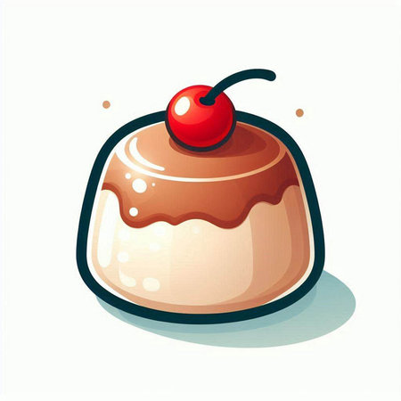Chocolate pudding with cherry on a white background. Vector illustration.のイラスト素材