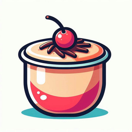 Creamy dessert with cherry, vector illustration in cartoon style.のイラスト素材
