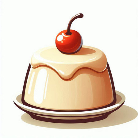 Illustration of a chocolate cake with cherry on a white background.のイラスト素材