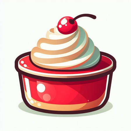 Illustration of a cupcake with a cherry on top, isolated on whiteのイラスト素材