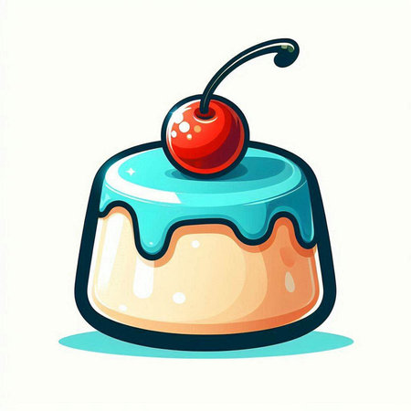 Cake with cherry on a white background. Vector illustration in cartoon style.のイラスト素材