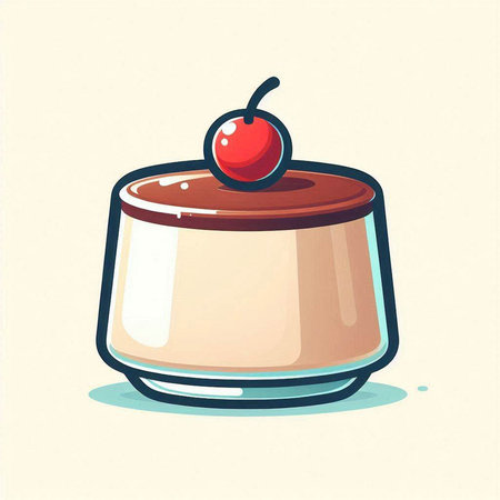 Chocolate pudding with cherry in a glass cup. Vector illustration.のイラスト素材
