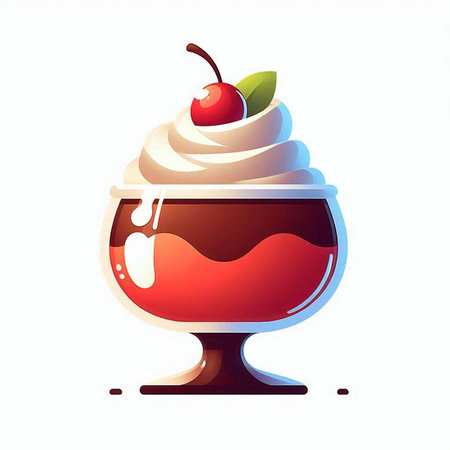 Cup of ice cream with cherry on top. Vector illustration.のイラスト素材