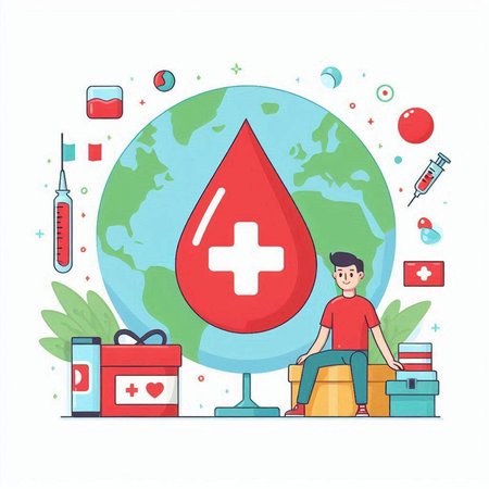 Blood donation concept. Flat design. Vector illustration. Global healthcare.のイラスト素材