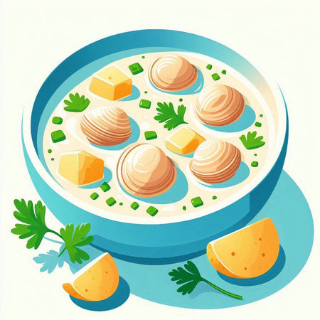 Illustration of a bowl of soup with dumplings and parsleyのイラスト素材