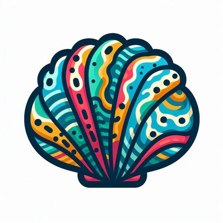 Colorful seashell isolated on white background. Hand drawn vector illustration.のイラスト素材