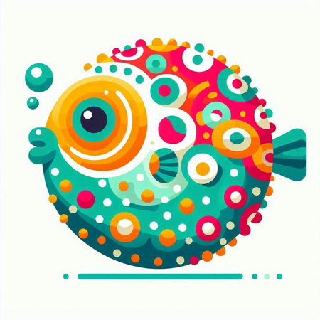 Funny fish with colorful spots and dots on white background. Vector illustration.のイラスト素材