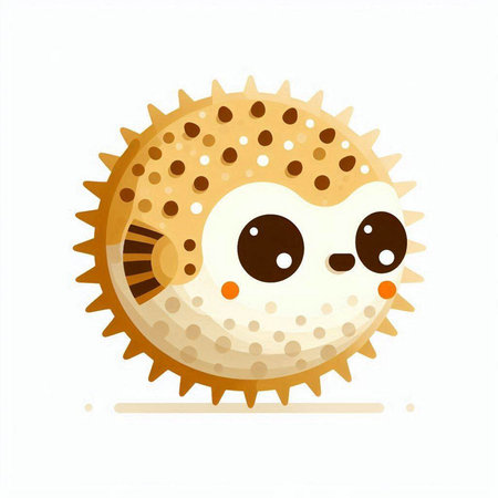 Cute cartoon sea puffer fish isolated on white background. Vector illustration.のイラスト素材