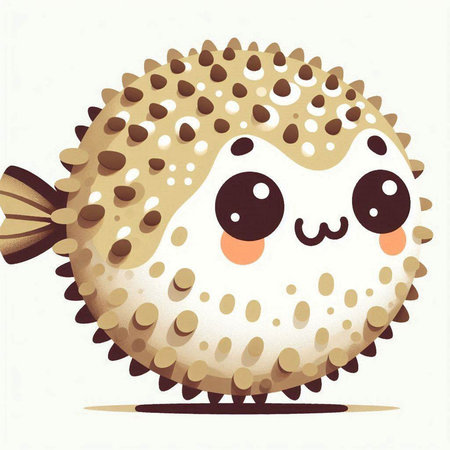Cute cartoon pufferfish. Vector illustration of a sea animal.のイラスト素材