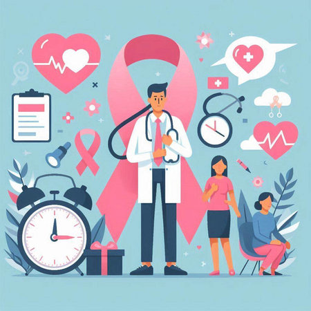 Healthcare and medicine concept. Doctor with pink ribbon. Vector illustrationのイラスト素材