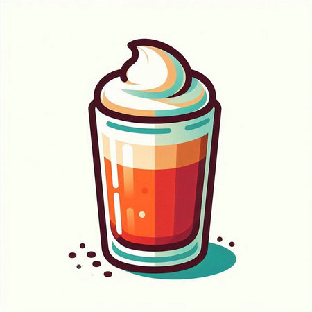 Iced coffee with whipped cream in a glass. Vector illustration.のイラスト素材