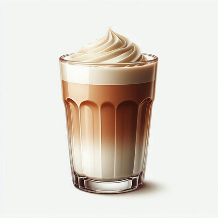 Coffee with whipped cream in a glass isolated on white backgroundのイラスト素材