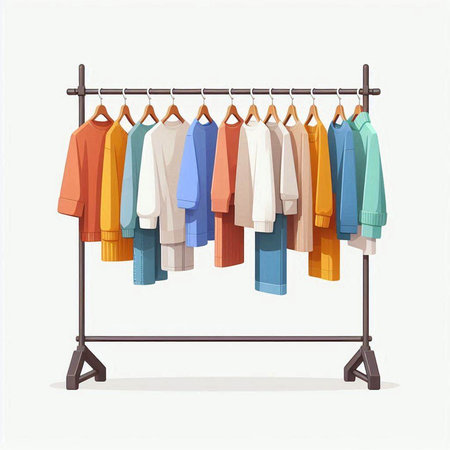 Clothes hanging on a rack isolated on white background. Vector illustration.のイラスト素材