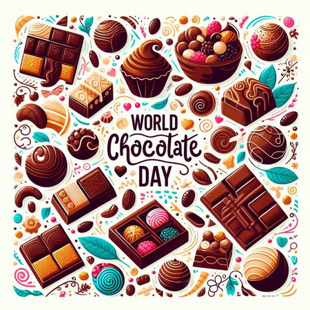 World Chocolate Day poster with chocolate candies and sweets. Vector illustrationのイラスト素材