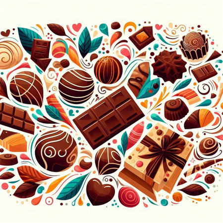 Chocolate hand drawn doodle background with sweets. Vector illustrationのイラスト素材
