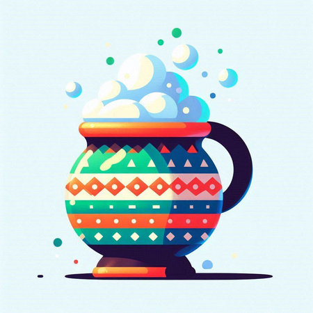 Ceramic pot with water and bubbles. Colorful vector illustration.のイラスト素材