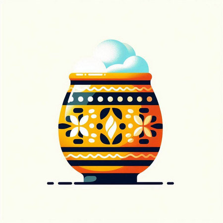 Colorful pot with snowflakes on a white background. Vector illustration.のイラスト素材