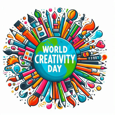 World Creativity Day. Hand drawn vector illustration with doodle elements.のイラスト素材