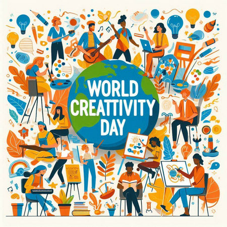 World Creativity Day. Vector illustration in flat design style on the topic of creativity.のイラスト素材