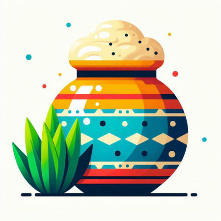 Colorful vector illustration of pot for potion. Flat style design.のイラスト素材
