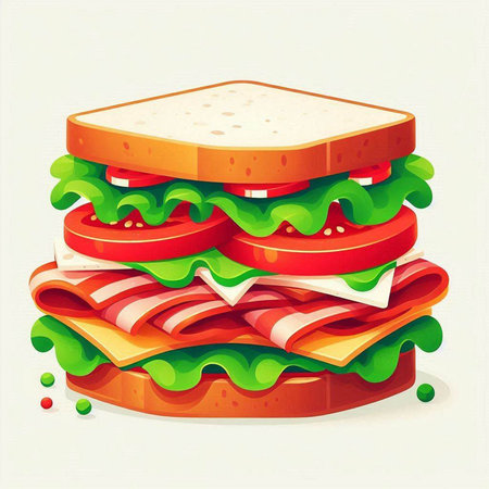 Sandwich with ham, cheese, tomato and lettuce. Vector illustration.のイラスト素材