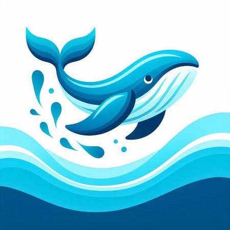 Blue whale floating in the sea on a white background. Vector illustration.のイラスト素材