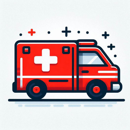 Ambulance car icon in flat style on white background. Vector illustration.のイラスト素材