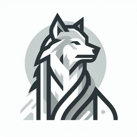 Wolf head logo template. Vector illustration of a wolf head logo.のイラスト素材