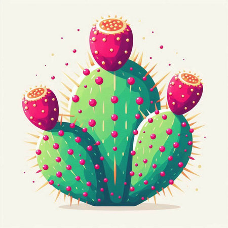 Cactus vector illustration in cartoon style. Cactuses with red flowers.のイラスト素材