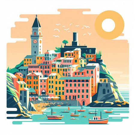 Vintage vector illustration of the old town of Rovinj, Croatiaのイラスト素材