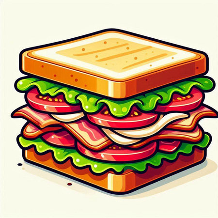 Sandwich with ham, cheese, tomato and lettuce. Vector illustration.のイラスト素材