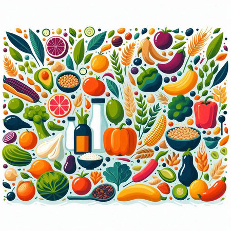 Vegetables and Fruits and Vegetables. Vector Illustrationのイラスト素材