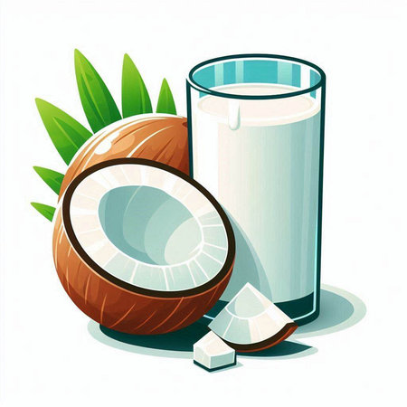 Coconut milk in a glass on a white background. Vector illustration.のイラスト素材