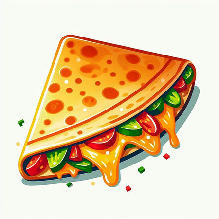 Illustration of pizza with tomato, cheese and cucumber on white backgroundのイラスト素材