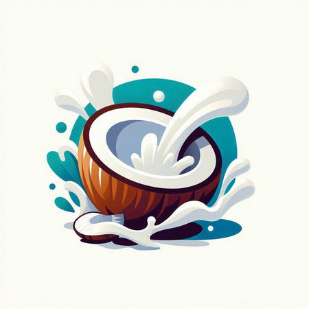 Coconut milk splash. Vector illustration. Isolated on white background.のイラスト素材