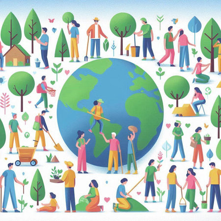 Volunteers and volunteers cleaning the planet. Ecological concept. Vector illustration.のイラスト素材