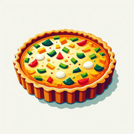 Illustration of a delicious pie with vegetables on a white background.のイラスト素材