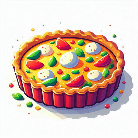 Vector illustration of a pie with strawberries and mozzarella on a white backgroundのイラスト素材